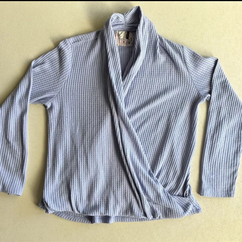 Akemi & Kin Anthropologie Top Women's Size L Faux Wrap Waffle Knit Long Sleeve